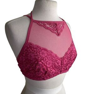 Xhileration Jr L High neck bralett Pink bra lace adjustable straps